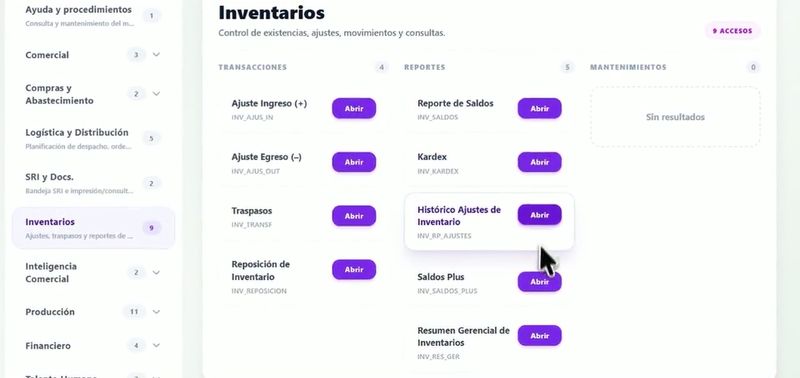 Inventarios: ajustes, traspasos, saldos y kárdex