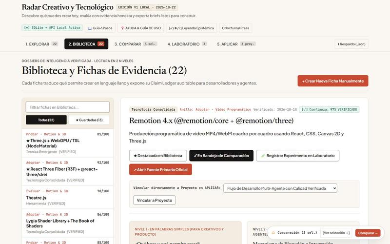 Radar Creativo y Tecnológico: biblioteca de fichas de evidencia