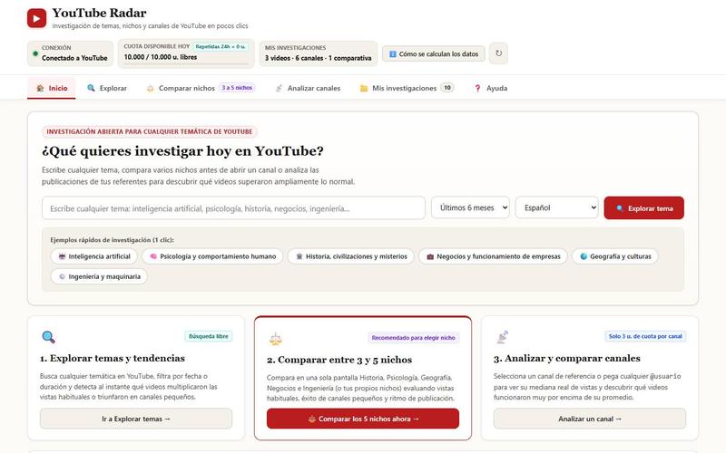 YouTube Radar: inicio